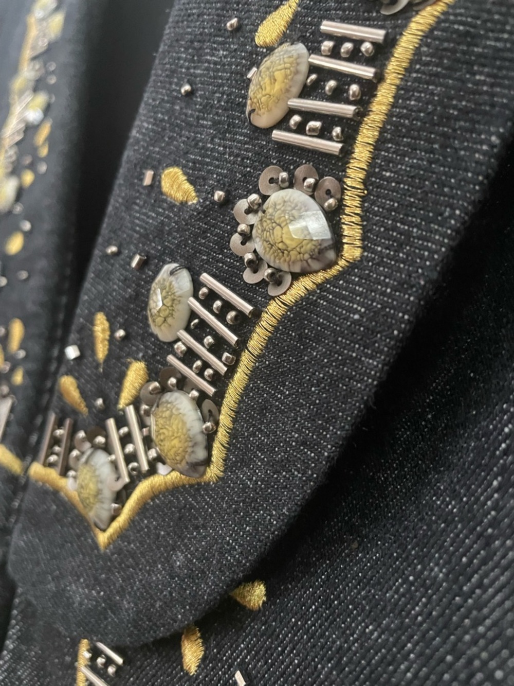 VTG Champagne Italy Gold Embroidered Silver Beaded Black Jacket Blazer Size 12 - Picture 5 of 11